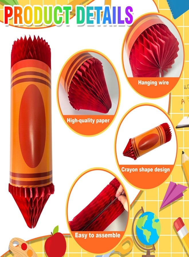 ITTEBISS 12Pcs Back to School Decorations Honeycomb Centerpieces, Crayon Hanging Decorations Colorful Crayon Paper Lanterns Classroom Ceiling Decor for First Day of School Birthday Supplies - Image 4